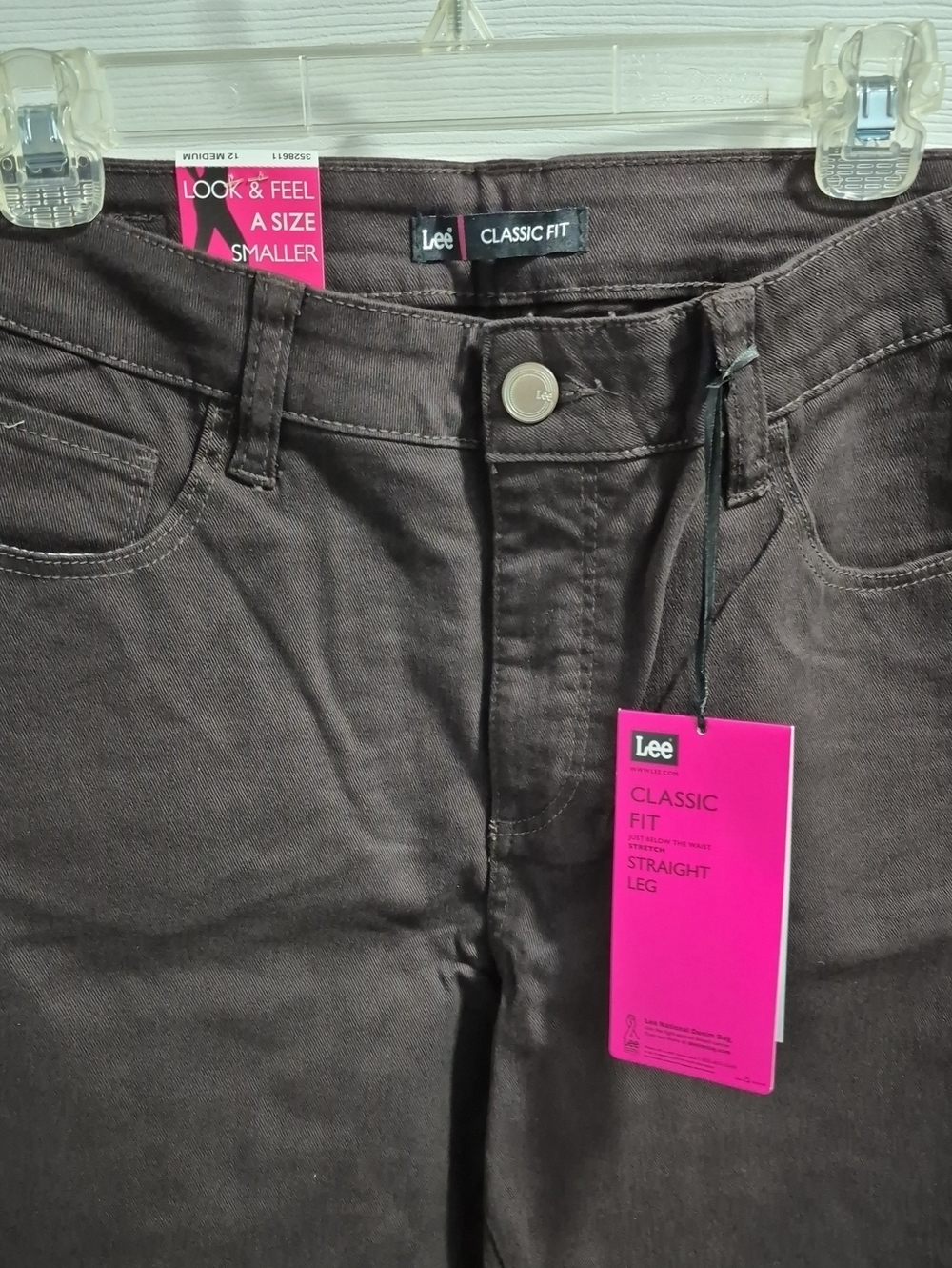 Lee Women's Brazilian Dark Briwn Straight-Leg Pants with Subtle Embroidery